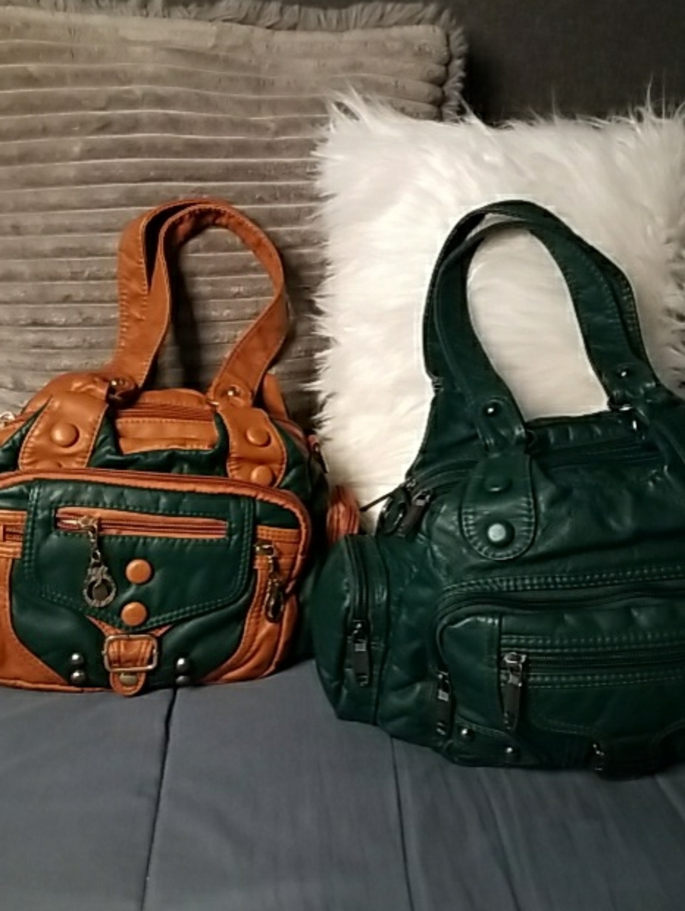 2 for 1 Women’s Green and Tan Two-Tone Shoulder Bag